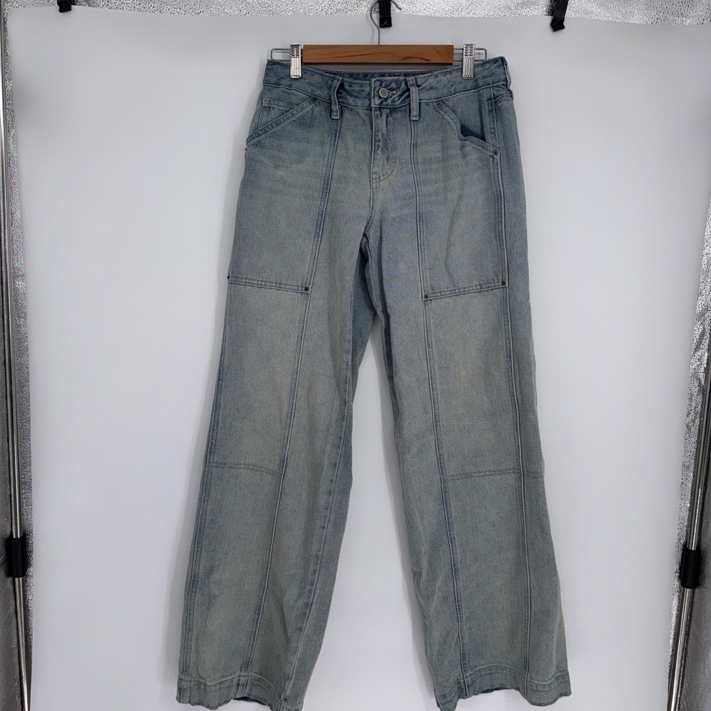 PacSun Casey Low Rise Light Wash Wide Leg Paneled Seam Carpenter Jeans Womens 26 - Picture 3 of 10